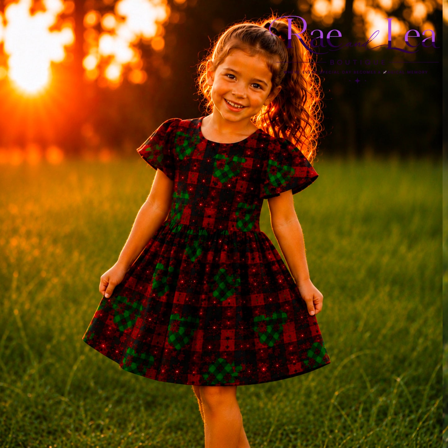 Very Merry Mouse Plaid Twirl Dress