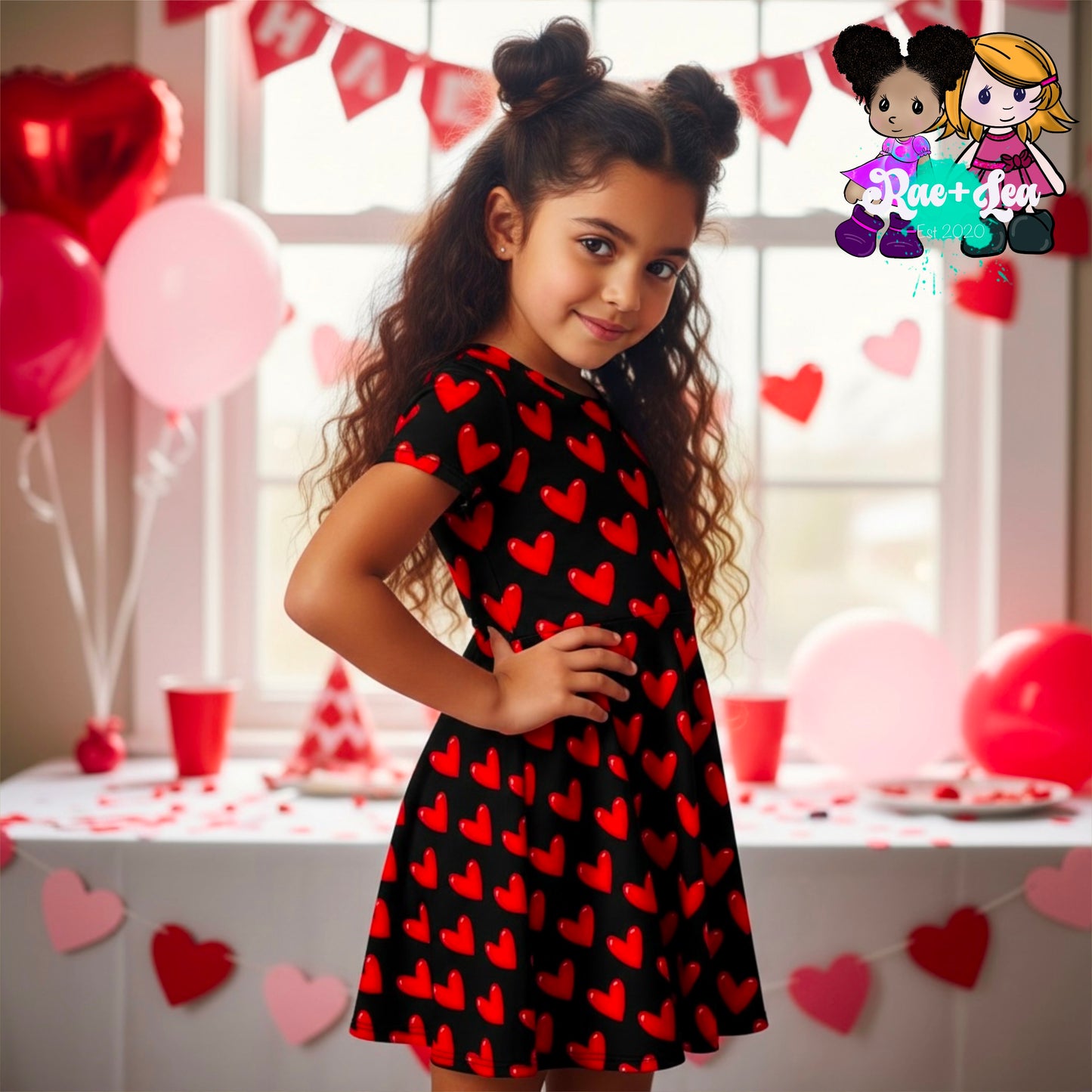 Hearts on Black Twirl Dress
