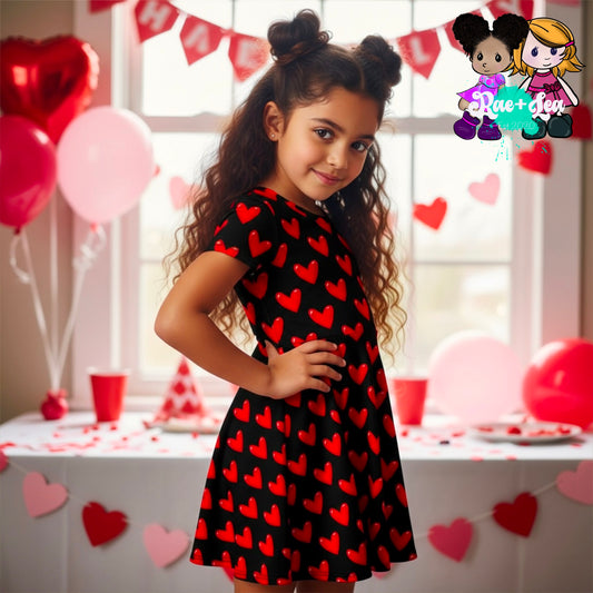 Hearts on Black Twirl Dress