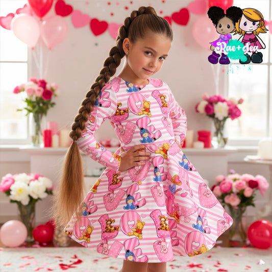 Winnie the Pooh Love Letter Stripped Valentine Twirl Dress