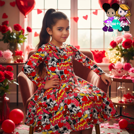 Mickey Love Love Checkered Black Valentine Twirl Dress