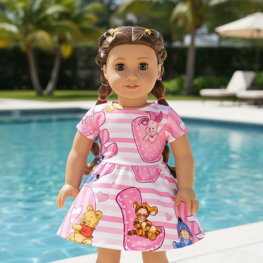 American Girl Doll Winnie the Pooh Love Letter Stripped Valentine Twirl Dress