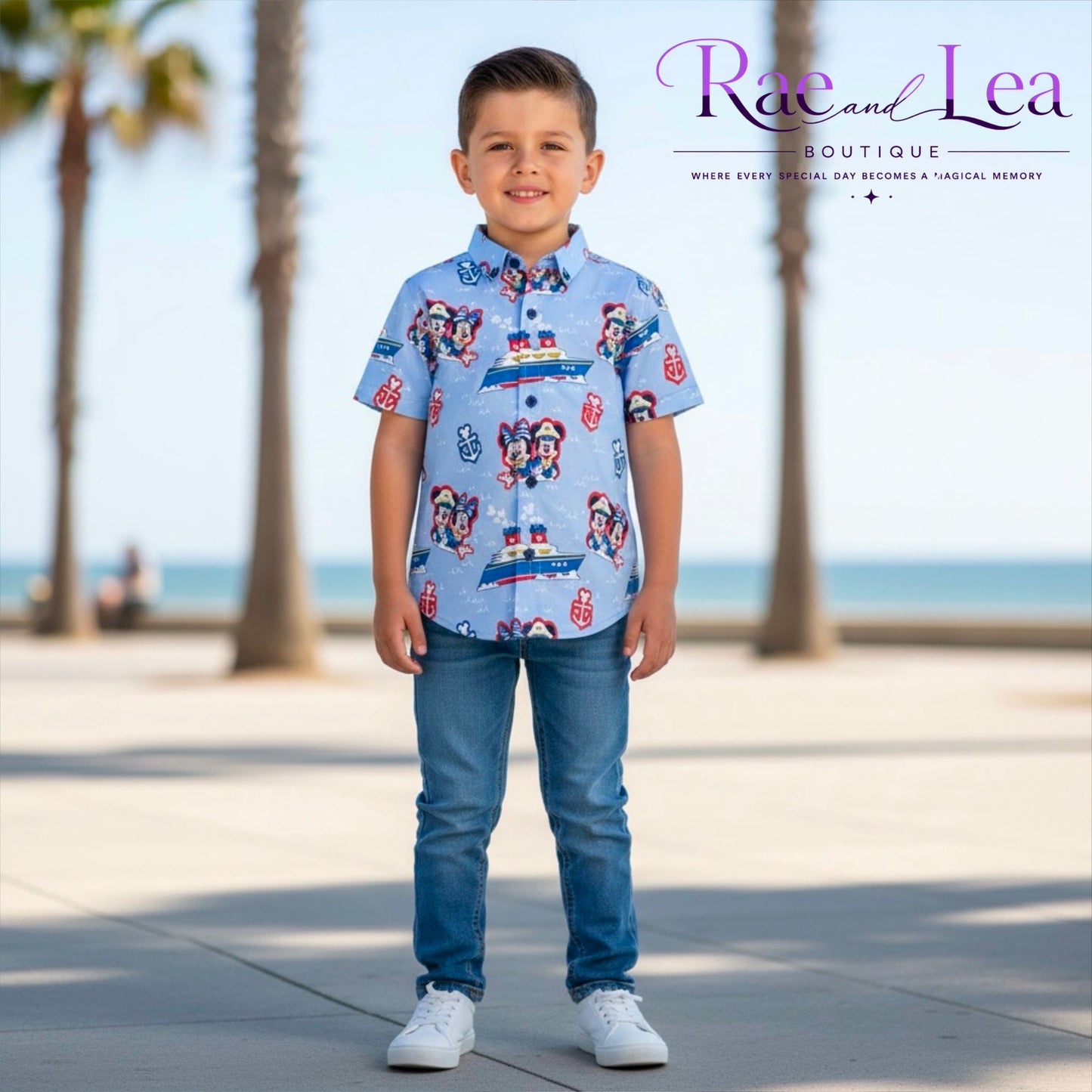 Ahoy Mouse & Friends Nautical Button Shirt
